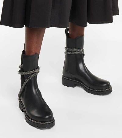 Shop René Caovilla Cleo Embellished Leather Chelsea Boots In Black