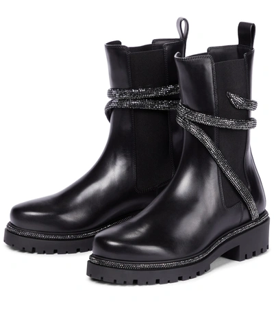 René Caovilla Cleo Crystal-embellished Leather Chelsea Boots In Black