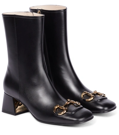 Shop Gucci Horsebit Leather Ankle Boots In Black