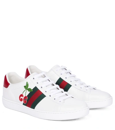 Shop Gucci Ace Embroidered Leather Sneakers In White