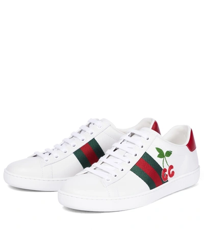 Shop Gucci Ace Embroidered Leather Sneakers In White