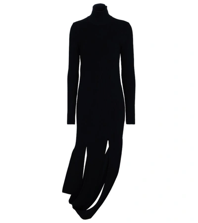 Shop Bottega Veneta Ribbed-knit Stretch Wool-blend Dress In Black