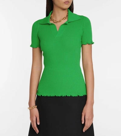 Shop Bottega Veneta Ribbed-knit Cotton Polo Shirt In Green