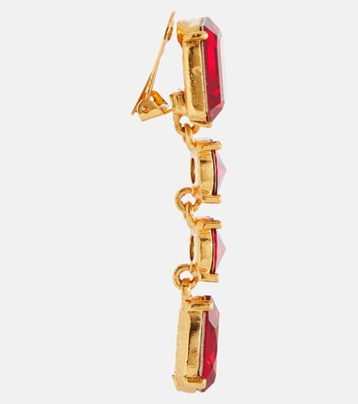 Shop Oscar De La Renta Crystal Clip-on Earrings In Red