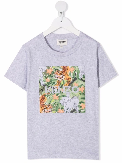 Shop Kenzo Jungle-print Cotton T-shirt In Grey