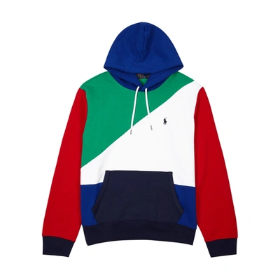 Shop Polo Ralph Lauren Colour-blocked Hooded Jersey Sweatshirt In Multicoloured