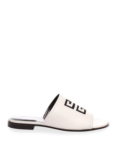 Shop Givenchy 4g Logo Calf Leather Flat Mules In White
