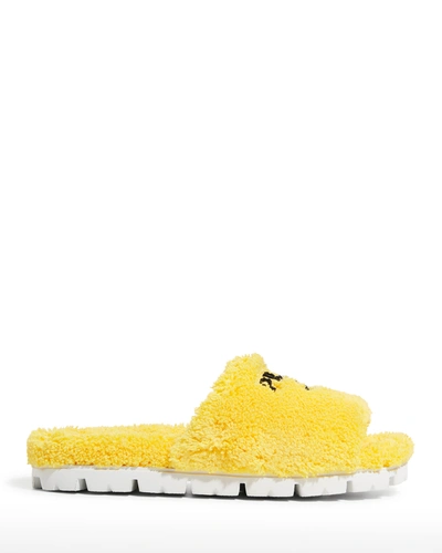 Shop Prada Cozy Logo Slide Sandals In Gialloner