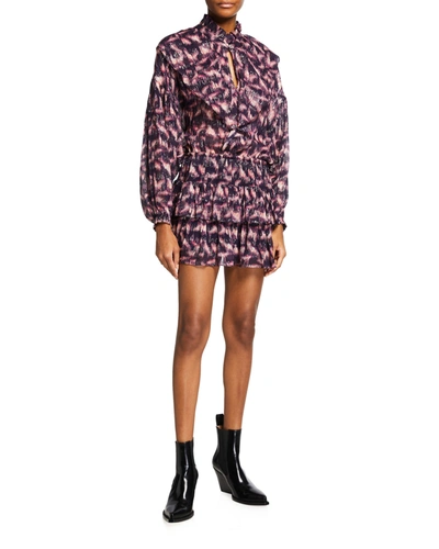 Shop Iro Tyga Printed Long-sleeve Dress In Purple Multico