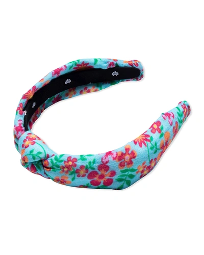 Shop Lele Sadoughi X Solid And Striped Floral Knotted Headband, Blue