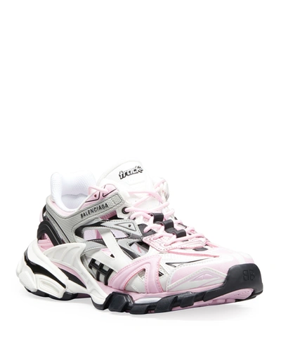 Shop Balenciaga Track 2 Caged Trainer Sneakers In Pink Gray White