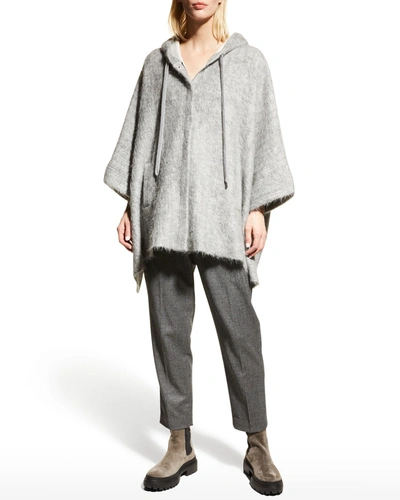 Shop Brunello Cucinelli Striped Hooded Mohair Poncho In Co910 Grey
