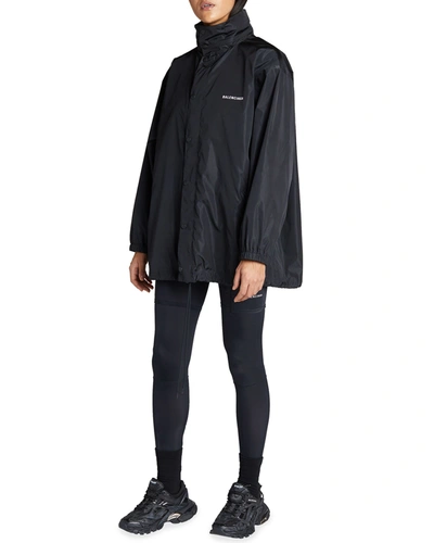 Shop Balenciaga Nylon Logo Water-resistant Jacket In Noir