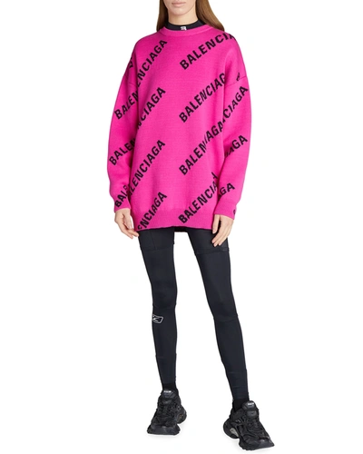 Shop Balenciaga Neon Logo Intarsia Sweater In Rose/blk