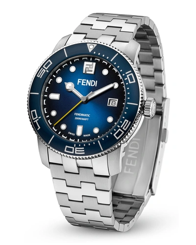 Shop Fendi Men's 42mm Aqua Bracelet Watch In Blue
