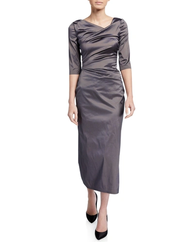 Shop Talbot Runhof 1/2-sleeve Stretch Silk Gown In Jade 211