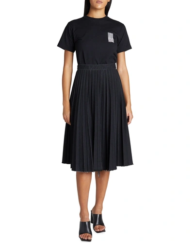 Shop Balenciaga Pleated Denim Midi Skirt In Noir