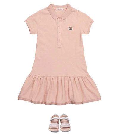 Shop Moncler Cotton-blend Polo Dress In Pink