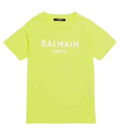Shop Balmain Logo Cotton T-shirt In Green