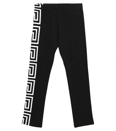 Shop Versace Logo Cotton Leggings In Black