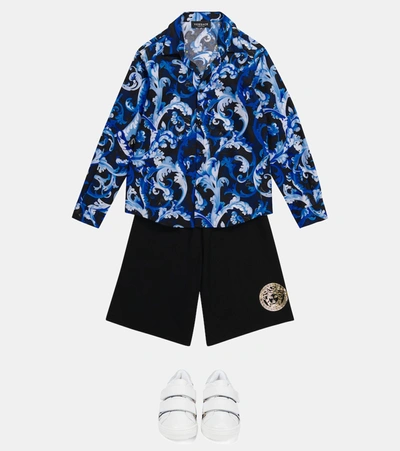 Shop Versace Printed Cotton Shirt In Blue