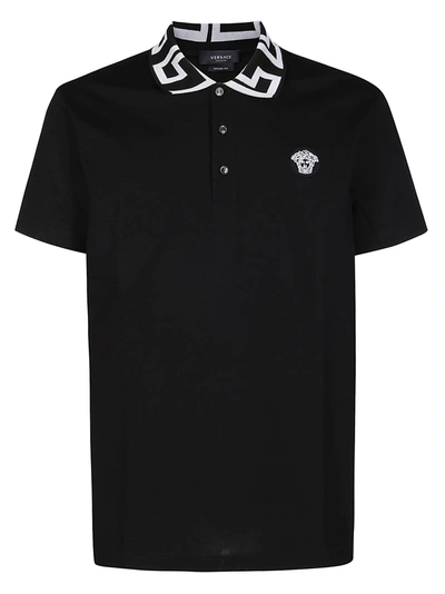 Shop Versace Medusa Logo Embroidered Polo Shirt In Black