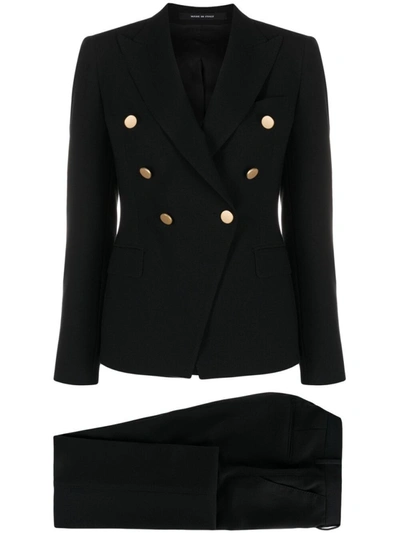 Shop Tagliatore Black Double-breasted Two-piece Suit