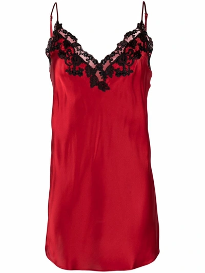 Shop La Perla Red/black Silk Blend Maison Lace-trim Slip Dress