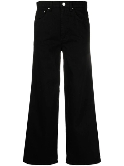Shop Totême Black Rinse Cotton Flare Fit Wide-leg Jeans