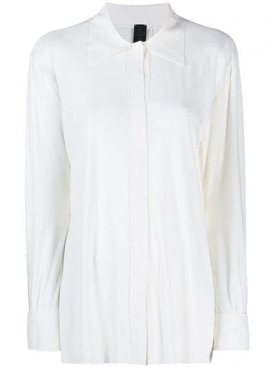 Shop Norma Kamali Ivory White Concealed Button Shirt