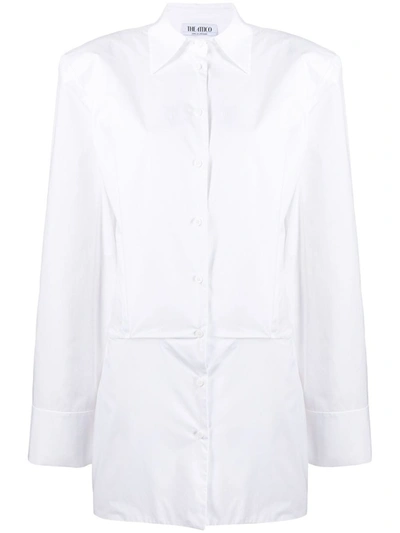 Shop Attico White Cotton Drape-detail Mini Shirt Dress