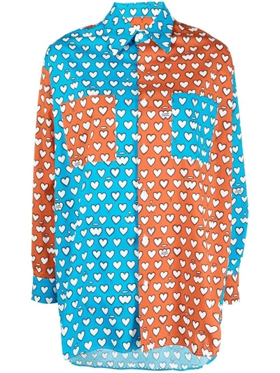 Shop Alessandro Enriquez Stretch-cotton Two-tone Heart-print Shirt In Multicolor