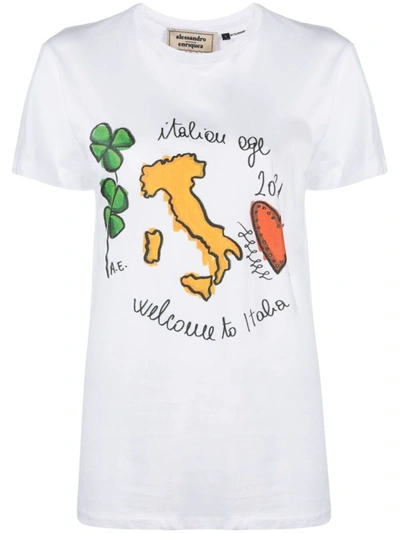 Shop Alessandro Enriquez White Organic Cotton Slogan-print Cotton T-shirt