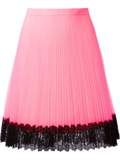 Christopher Kane Pleated Tulle Mini Skirt With Lace Hem In Fuchsia