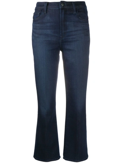 Shop J Brand Dark Blue Cotton And Polyester-blend Fitted Cropped Jeans