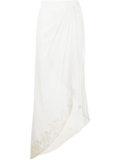 Shop La Perla White Cotton Floral Embroidered Beach Skirt