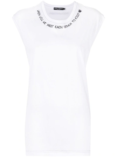 Shop Dolce & Gabbana White Cotton Slogan-print Tank Top
