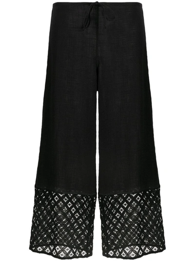 Shop La Perla Black Embroidered Trim Cropped Trousers