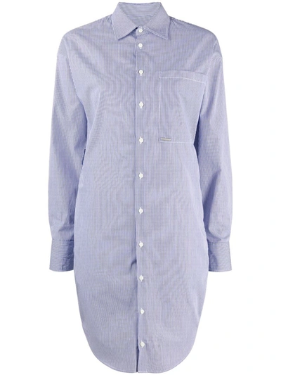 Shop Dsquared2 Blue Cotton Pinstripe Shirt Dress
