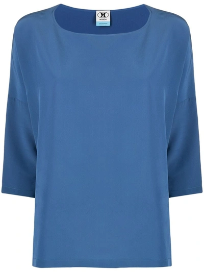 Shop M Missoni True Blue Silk Three-quarter Sleeves Silk Blouse