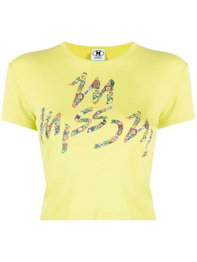 Shop M Missoni Yellow Cotton Floral Logo-print Cropped T-shirt