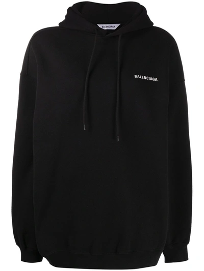 Shop Balenciaga Black Cotton Slogan-print Oversized Hoodie