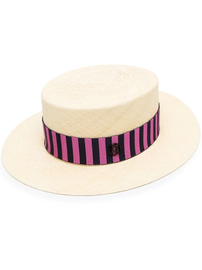 Shop Maison Michel Ivory Straw Kiki Canotier Hat In Neutrals