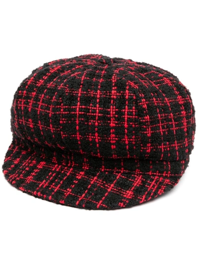 Shop Dolce & Gabbana Red/black Cotton-wool Blend Tweed Baker Boy Hat