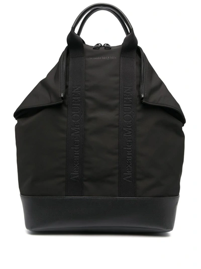 Shop Alexander Mcqueen Black Polyester Tote-style Logo Backpack