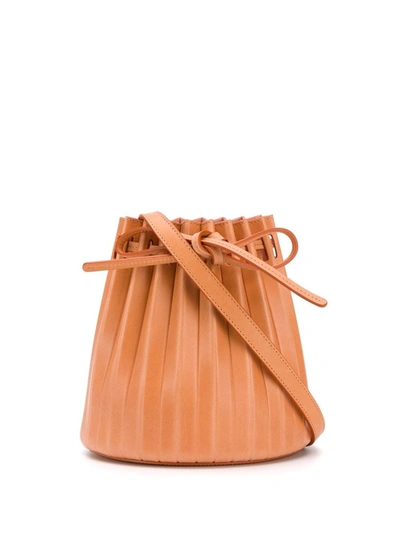 Shop Mansur Gavriel Brown Mini Pleated Bucket Bag