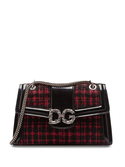 Shop Dolce & Gabbana Red/black Amore Tweed Cross Body Bag