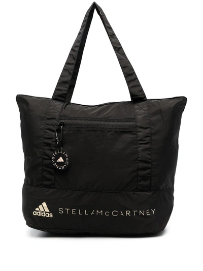 Shop Adidas By Stella Mccartney Black Logo-print Tote Bag