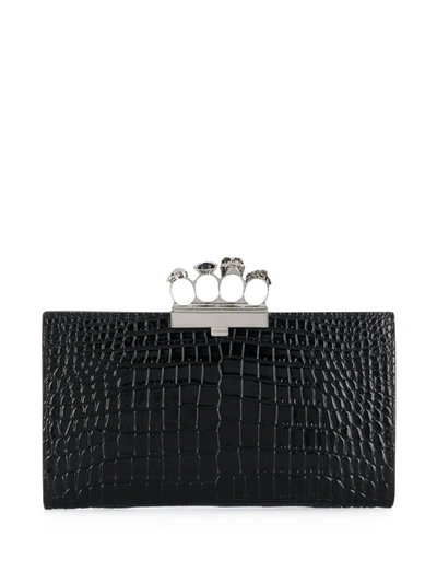 Shop Alexander Mcqueen Black Leather Jewelled Four-ring Clutch