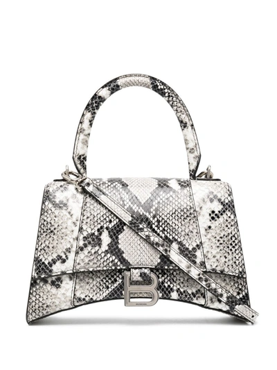 Shop Balenciaga Grey Leather Hourglass Snake-print Tote Bag